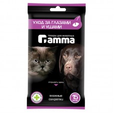 Gamma Влажные салфетки Уход за глазами и ушами у кошек, 200*150 мм, 15 шт (арт. ТР 30572001)