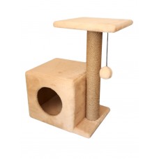 Когтеточка Домик с боковой полкой из меха и джута (выс. 58 см, шир. 40 см, гл. 31 см) Cat House (арт. CH25)