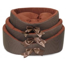 Лежанка овальная коричневая в горошек для собак, ДиАнКари разные размеры Лежанка овальная коричневая в горошек для собак, ДиАнКари разные размеры