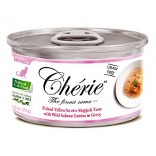 Консервы Cherie in Gravy для кошек - Микс из хлопьев желтоперого тунца и ставриды с лососем в подливе, 80г Консервы Cherie in Gravy для кошек - Микс из хлопьев желтоперого тунца и ставриды с лососем в подливе, 80г