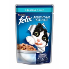 Felix Аппетитные кусочки - влажный корм для кошек с форелью в желе (85 гр.) Felix Аппетитные кусочки - влажный корм для кошек с форелью в желе (85 гр.)