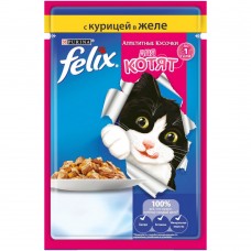Felix Аппетитные кусочки - влажный корм для котят с курицей в желе, 24 шт. (85 г) Felix Аппетитные кусочки - влажный корм для котят с курицей в желе, 24 шт. (85 г)