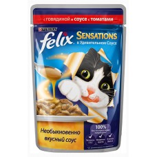 FELIX Sensations - влажный корм для кошек с говядиной в соусе с томатами, 85 гр. FELIX Sensations - влажный корм для кошек с говядиной в соусе с томатами, 85 гр.
