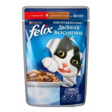 Felix Аппетитные кусочки двойная вкуснятина - влажный корм для кошек со вкусом говядины и домашней птицы в желе (85 гр.) Felix Аппетитные кусочки двойная вкуснятина - влажный корм для кошек со вкусом говядины и домашней птицы в желе (85 гр.)