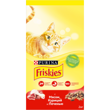 Friskies - сухой корм для взрослых кошек с мясом, курицей и печенью