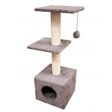 Когтеточка Домик с двумя полками из меха и хлопка (выс. 1,0 м, шир. 35 см) Cat House (арт. CH32)