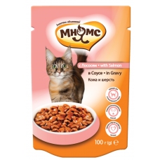 Мнямс паучи для взрослых кошек с лососем в соусе, кожа и шерсть, 100 г (арт. DAI702297)