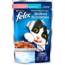Felix Аппетитные кусочки двойная вкуснятина - паучи для кошек с лососем и форелью в желе (85 гр.) Felix Аппетитные кусочки двойная вкуснятина - паучи для кошек с лососем и форелью в желе (85 гр.)