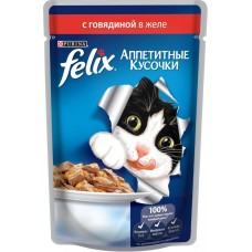Felix Аппетитные кусочки - паучи для кошки с говядиной в желе (85 гр.) Felix Аппетитные кусочки - паучи для кошки с говядиной в желе (85 гр.)